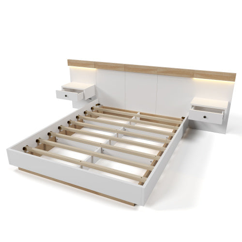 Floating Bed With Headboard In Timber Slatted Frame Size 160x200