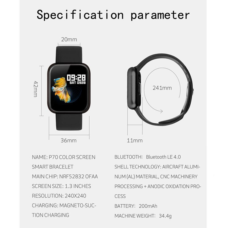 P70 smart wristband +earphone+belt /set smart band women with heart rate blood pressure waterproof watch for ios android eprolo