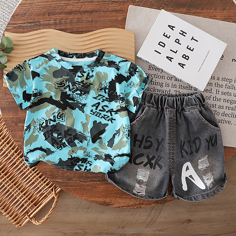 Baby children's clothing thin short sleeved two-piece set eprolo