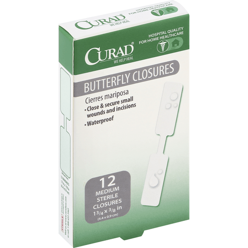 Curad® Medium Sterile Adhesive Butterfly Closure, 1-3/4" x 3/8", 12-Pack Pasteur Pharmacy