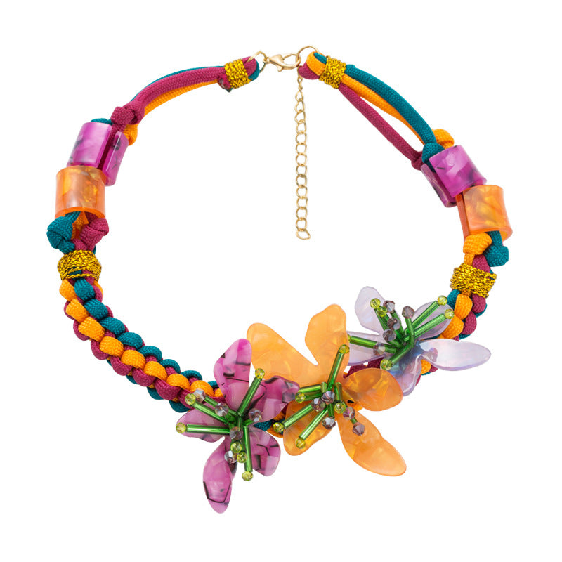 Ins Vintage Temperament Creative Design Flower Necklace Exaggerated Bohemian Personality Pendant Chain