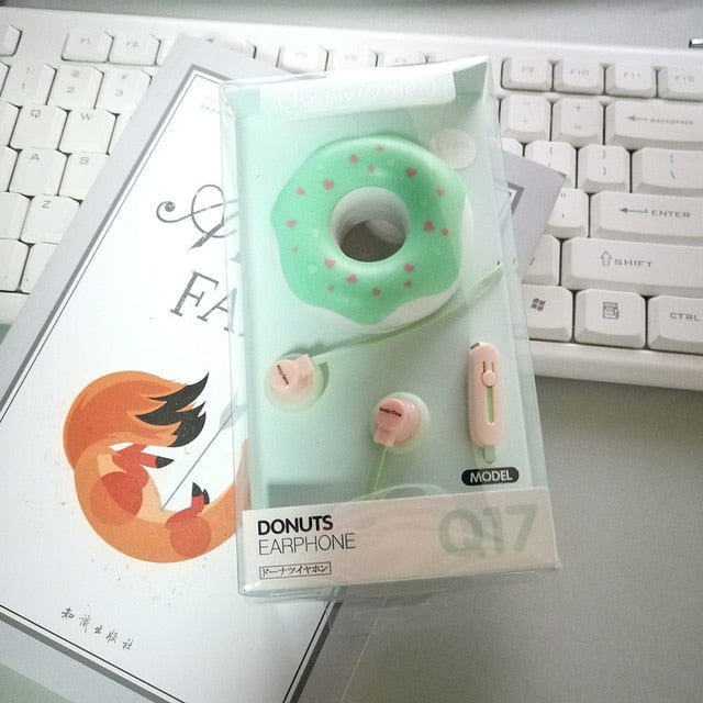 Cute Earphones Macarons Donut Cartoon Earphone Q17 White/Pink/Green/Blue/Black/Mint Green Portable Earplug eprolo