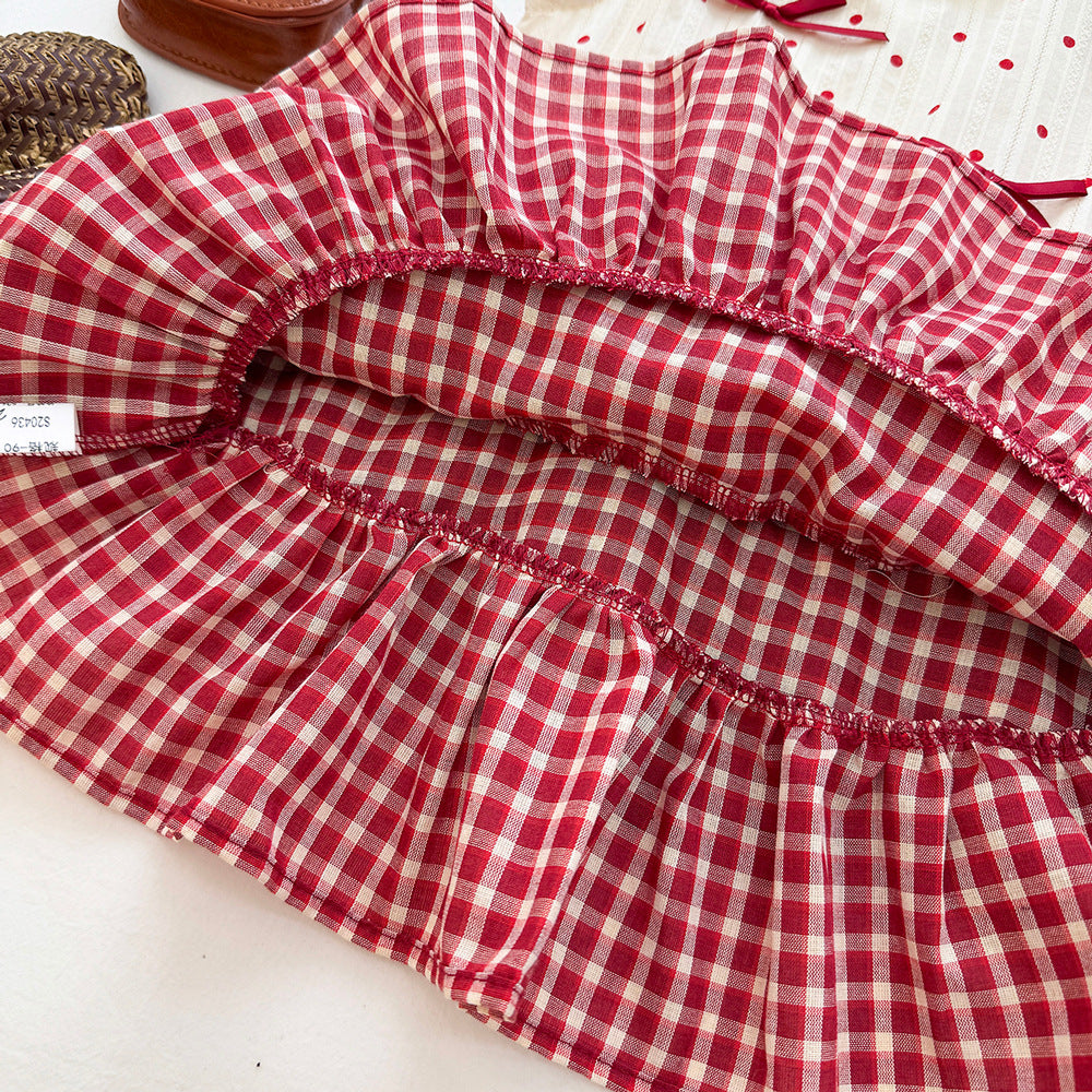 Polka Dot Bow Backless Dress for Girls Red and White eprolo