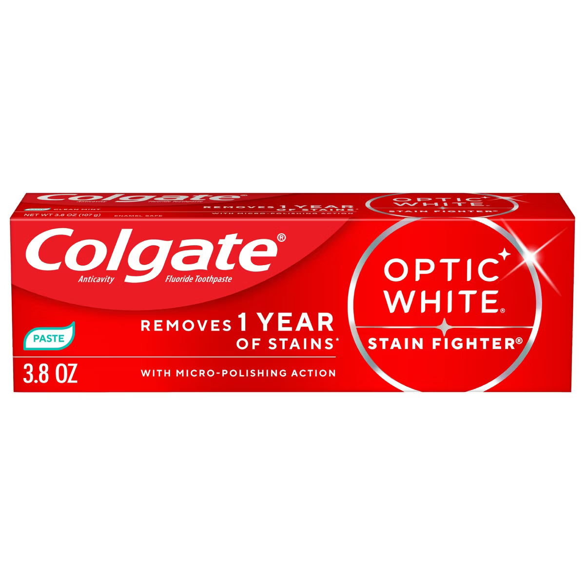 Colgate Optic White Stain Fighter Clean Mint Paste Teeth Whitening Anticavity Toothpaste 3.8 Oz Pasteur Pharmacy