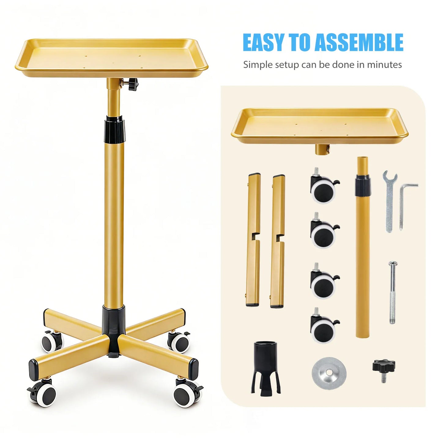 Heavy-Duty Adjustable Height Salon Cart with Large Aluminum Tray Mobile Service Trolley for Home Tattoo SPA annizon.com