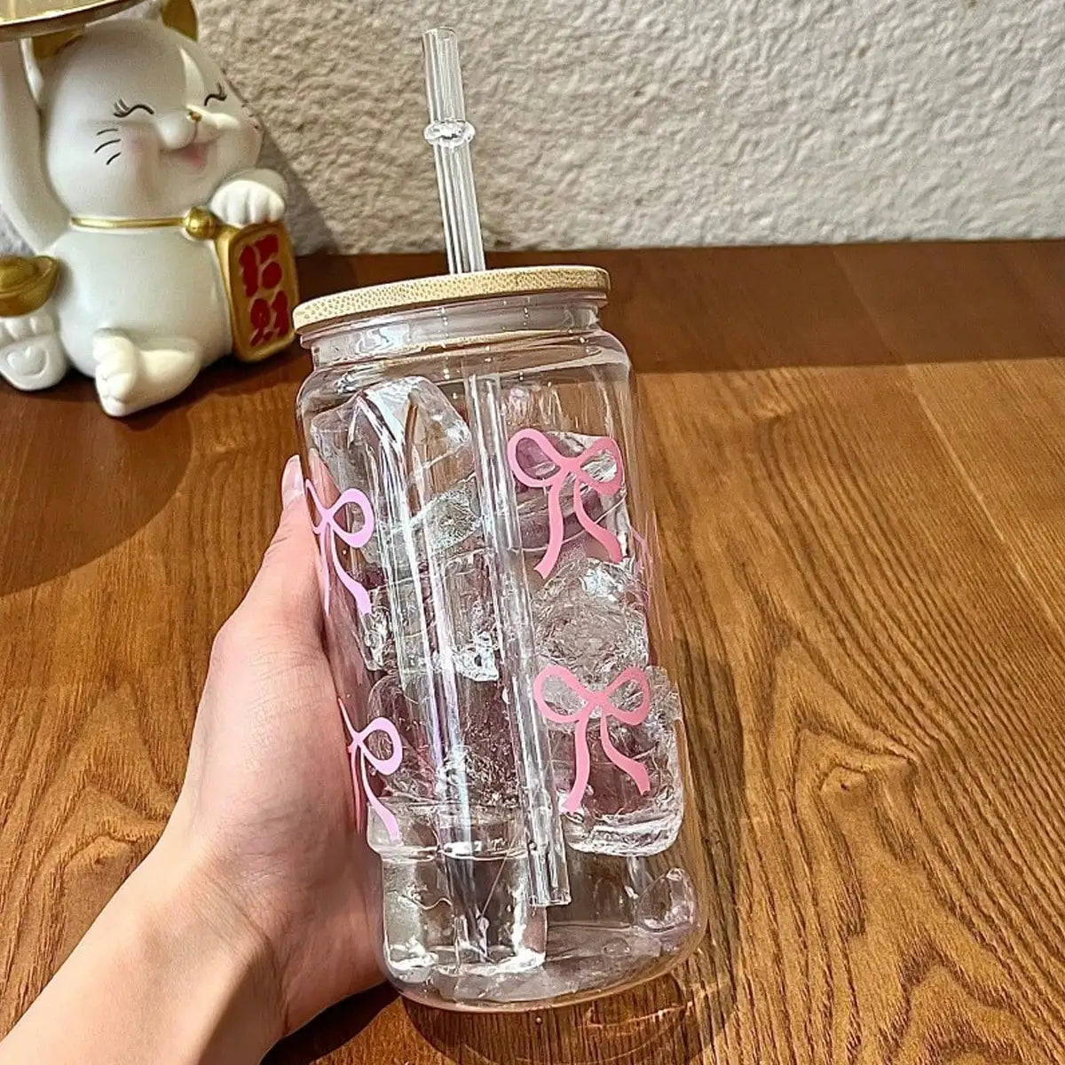 Bow Tie Print Water Bottle - Transparent Plastic With Lid