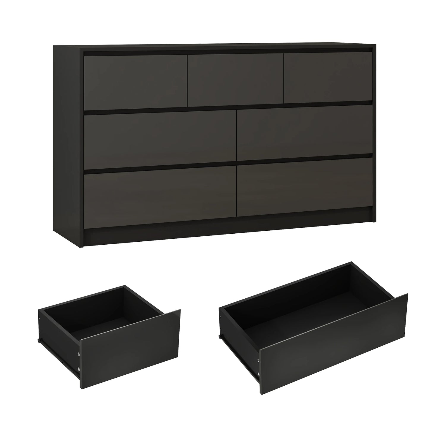 7 Drawer Dresser for Bedroom, 55 Inch Modern Dresser with High Gloss Drawers, Large Wood Chest of Drawer, White/Black annizon.com