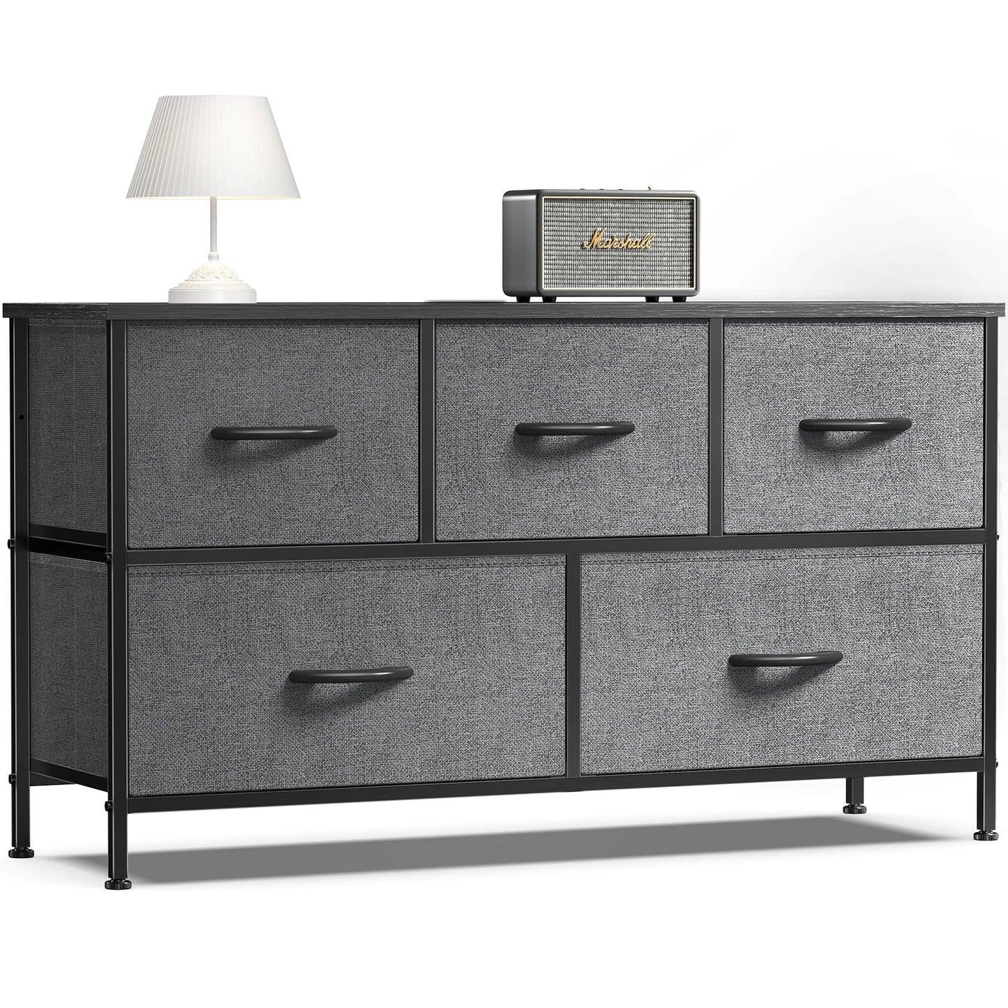 JHK Living Room Display Cabinet Layers With 5 Fabric Drawers Wardrobe Steel Frame Assembly Closet For Clothes Storage Dresser annizon.com