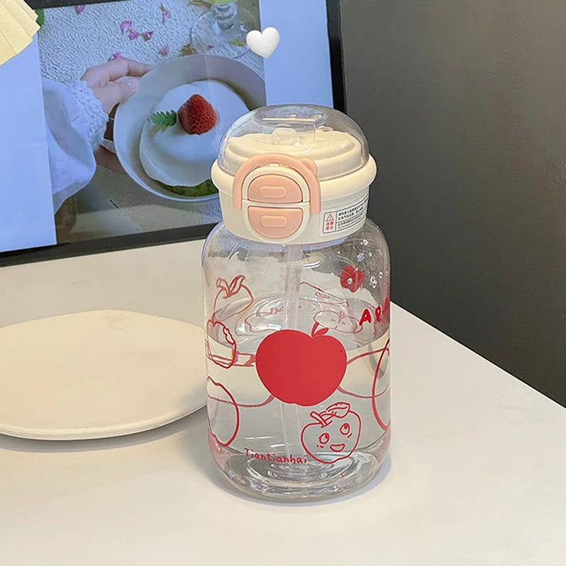 500ml Cute Water Bottles with Straw Portable Plastic Pop-Up Cover Water Cup for Kid Kawaii Bottle Water Leak-Proof Drinking Cup