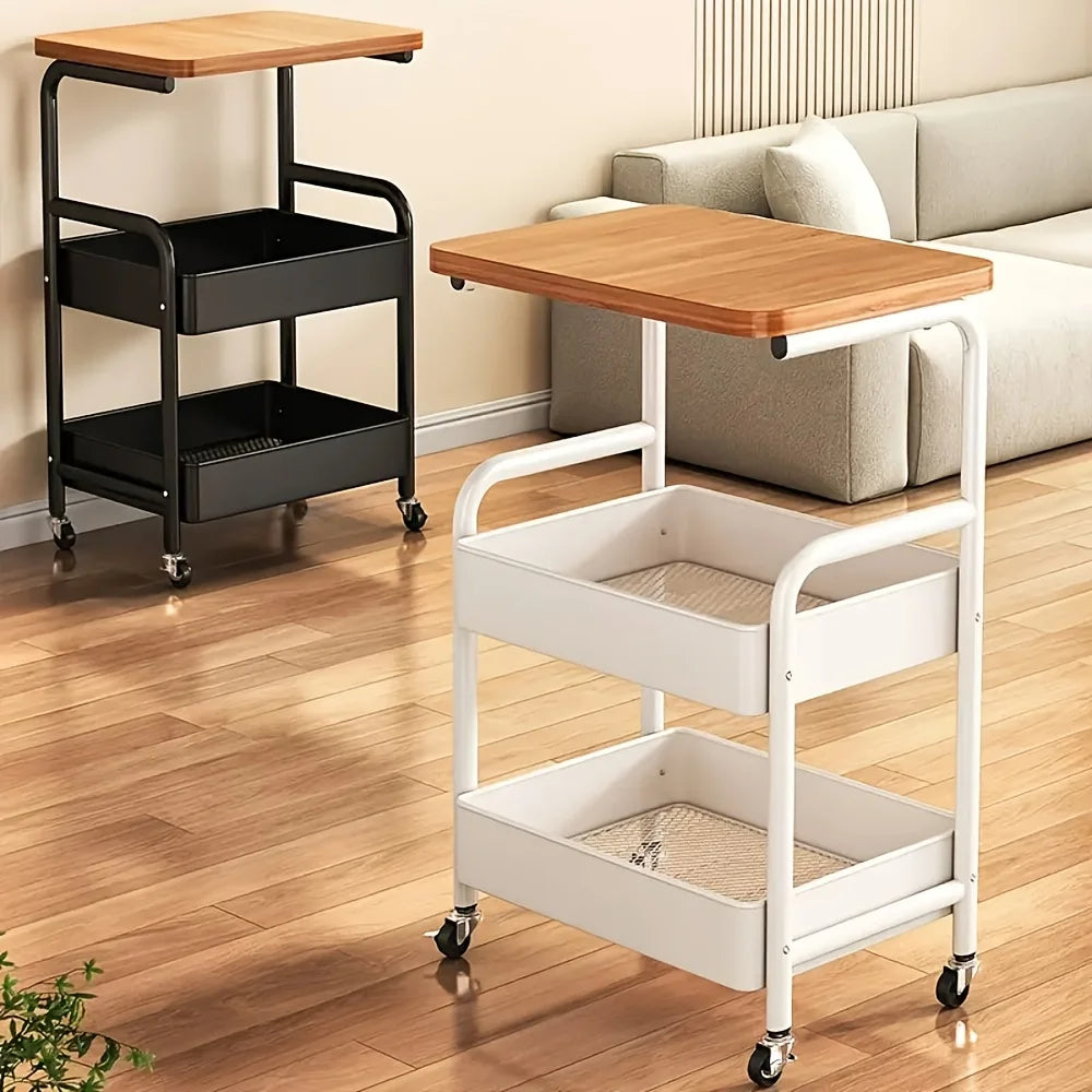 3-Tier Rolling Cart with Tabletop, Metal Tool and Snack Rack with Storage, Durable Carbon Steel Frame, Wheels for Easy Mobility annizon.com
