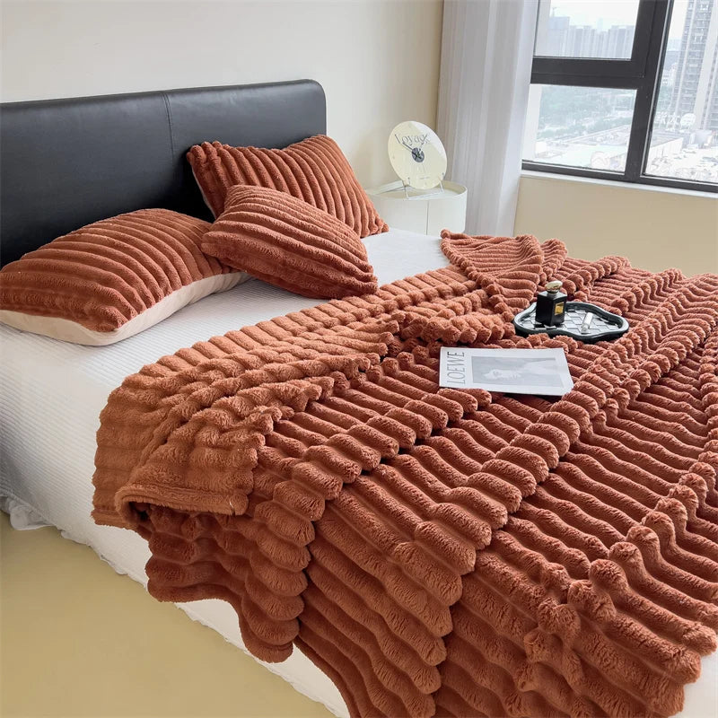 Solid color thickened wide striped multifunctional blanket, can be used as bed sheet cover blanket, nap blanket, pet blanket annizon.com