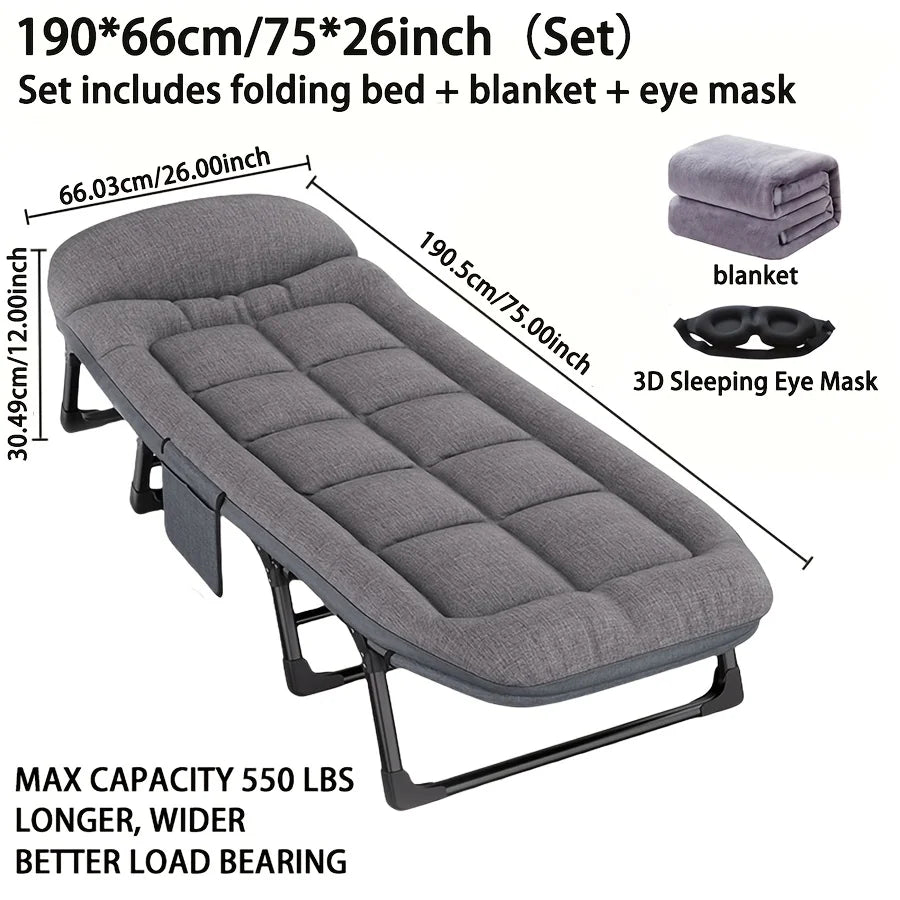 Heavy-Duty Adjustable Portable Folding Bed, Pillow & Blanket - 550 lbs Weight Capacity, Foldable Single Bed Frame annizon.com