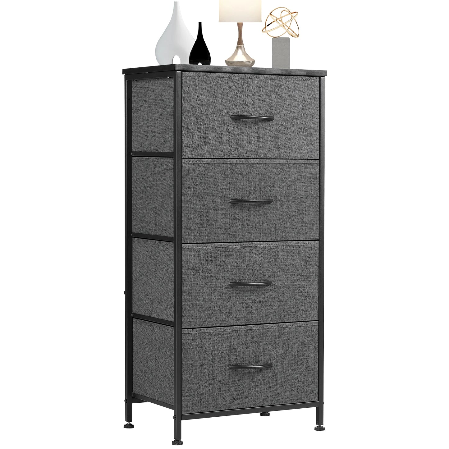 JHK Dresser For Bedroom With 4 Fabric Drawers Nightstand Wardrobe Steel Frame Closet For Clothes Storage Cabinet Of Furniture annizon.com