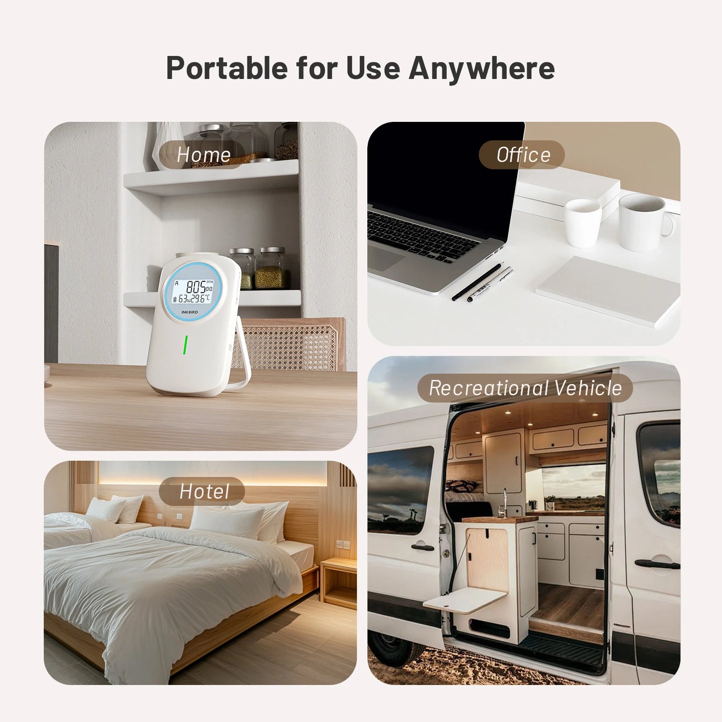 INKBIRD IAM-T2 Bluetooth Air Quality Monitor CO2 Temperature Humidity 3-In-1 Indoor Carbon Dioxide Detector for Home,Room,Office