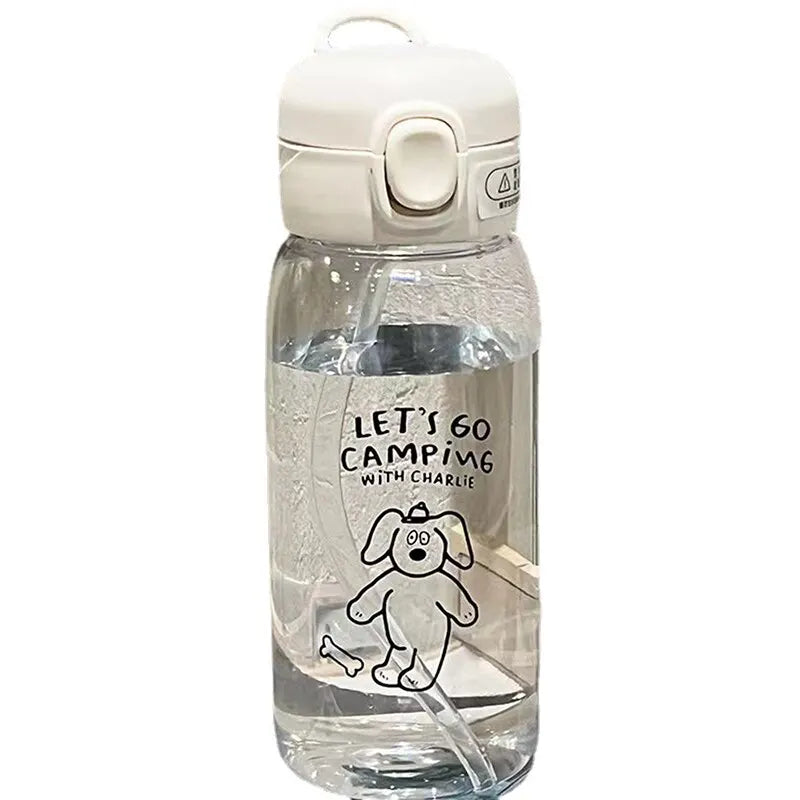 Plastic Water Bottle With Straw 600ml Cartoon