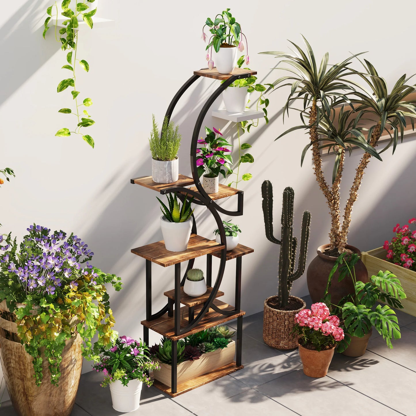 8 Tier Plant Stand, 62" S-Shaped Plant Shelf, Carbonized Finish annizon.com