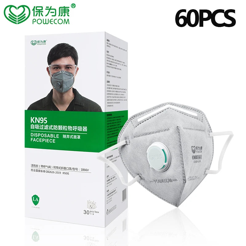 POWECOM KN95 Masks Activated Carbon kn95mask with Valve 1866V Mask Safety Face Mouth Mask tapabocas Adult Masks