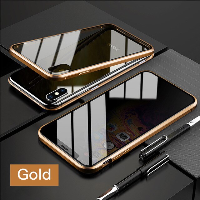 Privacy Magnetische Gehard Glas Case voor iPhone X XS MAX 8 7 Plus Anti Peep Telefoon Shell 360 Volledige Shockproof protector Clear Capa