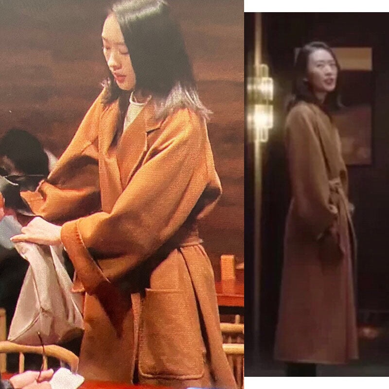 2020 autumn and winter big card with water corrugated double-sided cashmere coat female high-end bathrobe wool coat wind clothing female