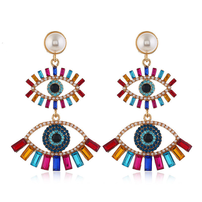 Devil's Eye Exaggerated Earrings Women's New European and American Long Personality Eye Jewelry Stud Earrings Retro Earrings