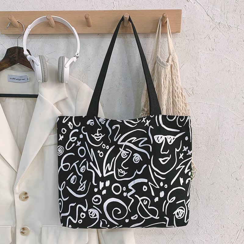 Personalized Graffiti Canvas Bag Large Capacity Casual Fashion All-Match Shopping Tote Bag Ins Fresh And Sweet Shoulder Bag