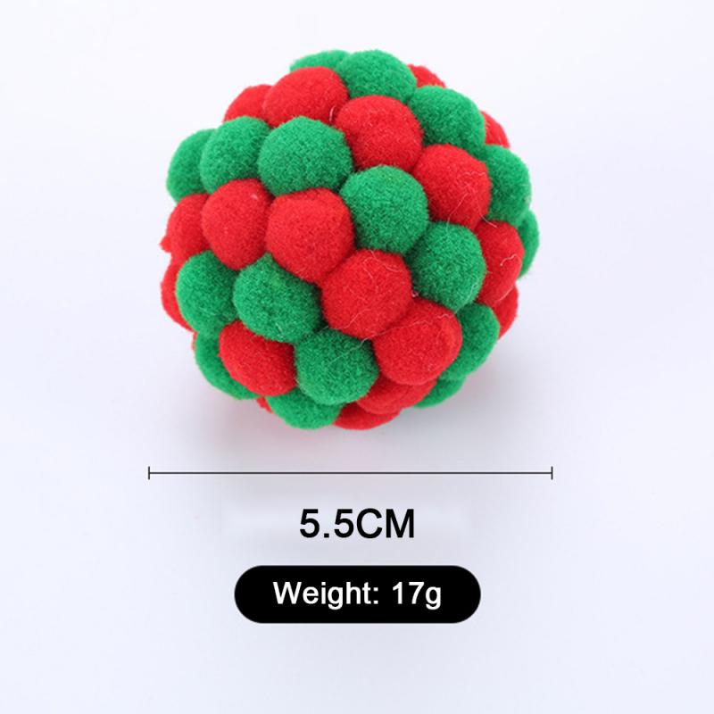 1 PC Pet Supplies Cat Self-excited Ball Funny Cat Ball Plush Bell Ball Multicolor Stitching Christmas Color Cat Throwing Toys