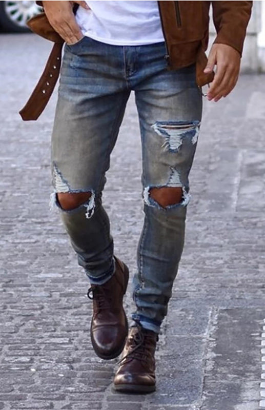 Men's Fashion Frayed Slim Fit Long Jeans
