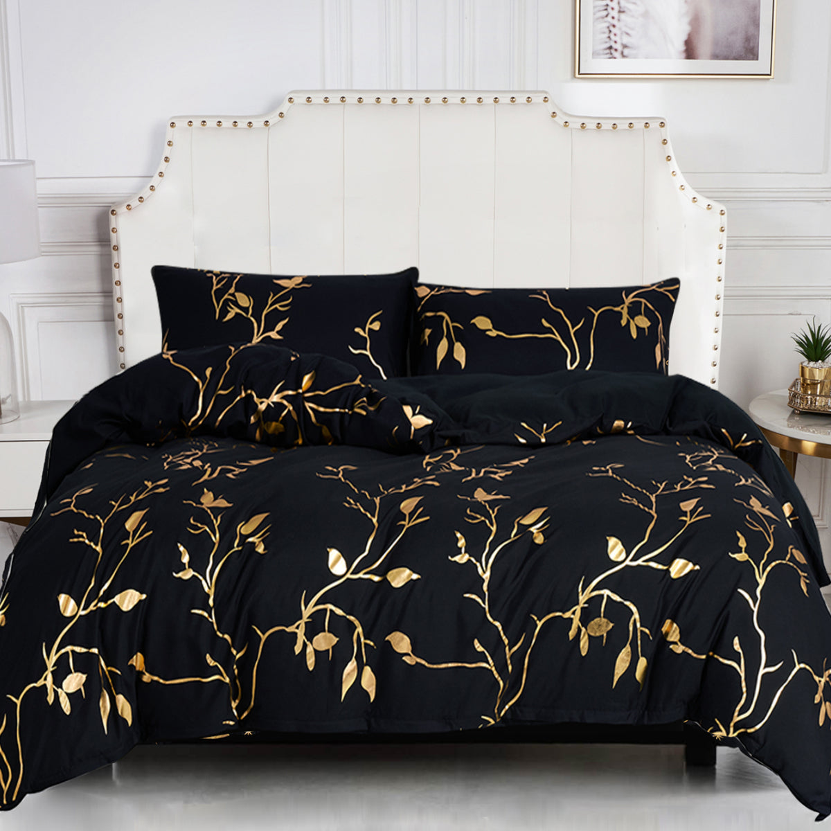 3pcs Black & Golden Bedding Set (1 Duvet Cover + 2 Pillow Case), Soft Quilt Cover For Bedroom