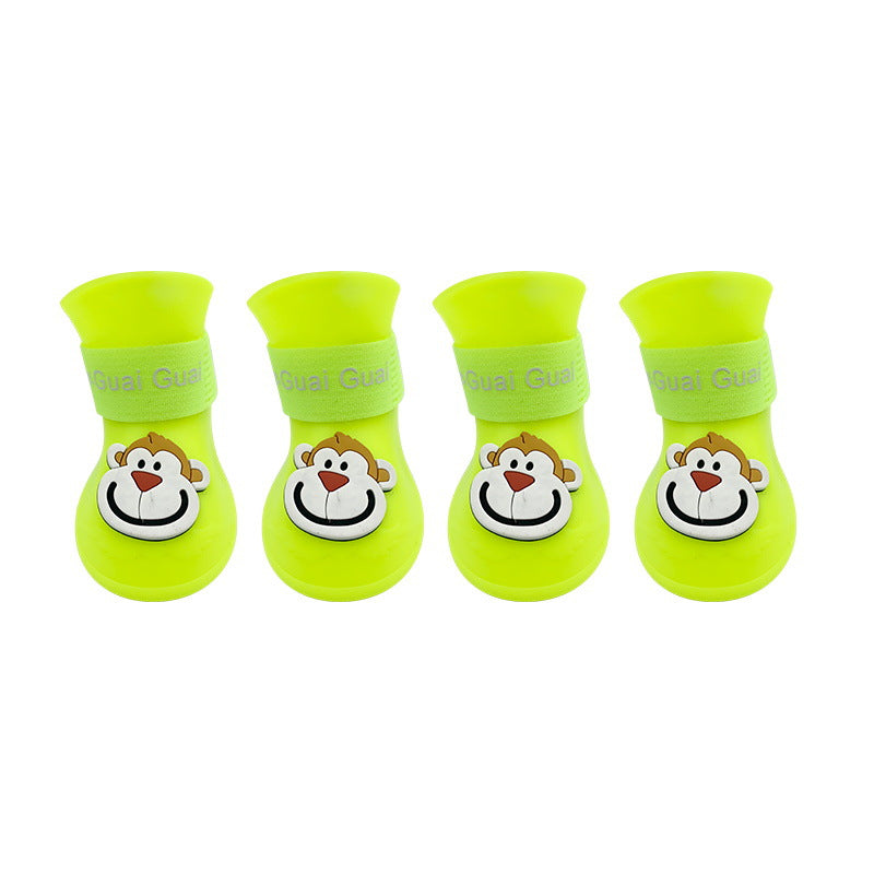 Cartoon Pet Rain Boots Silicone Dog Waterproof Non-Slip Cold-Resistant Winter Pet Rainy Shoes