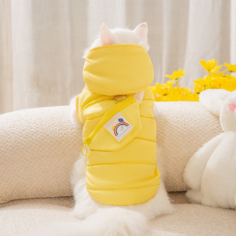 Pet Autumn And Winter Warm Quilted Cotton Pockets Can Traction Vest Puppy Dog Two Feet Thickened Cat Cotton Coat Cat Clothes