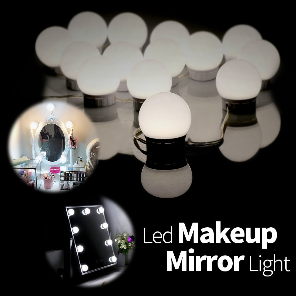 CanLing USB LED 12V Vanity Mirror Makeup Lamp 10 Bulbs Kit For Dressing Table Stepless Light 8W