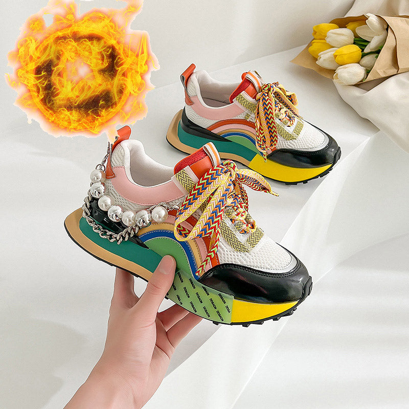 Versatile Genuine Leather Forrest Gump Shoes Summer New Thick soled Sports Casual Shoes Women's Winter Plush Daddy Shoes