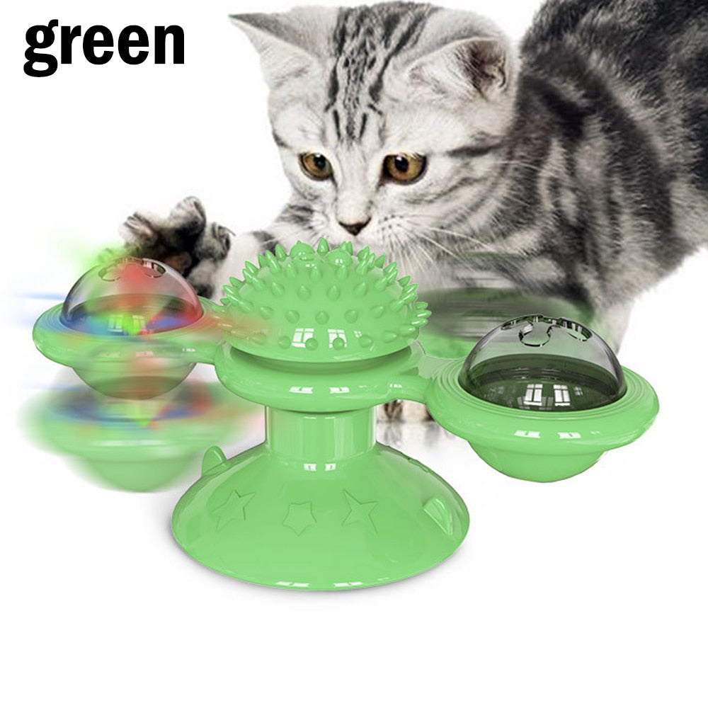 Pet Toys For Cats Dogs Turntable Puzzle Catnip Glowing Ball Interactive Rotatable Windmill Kitten Cat Toy Play Game Cat Supplies