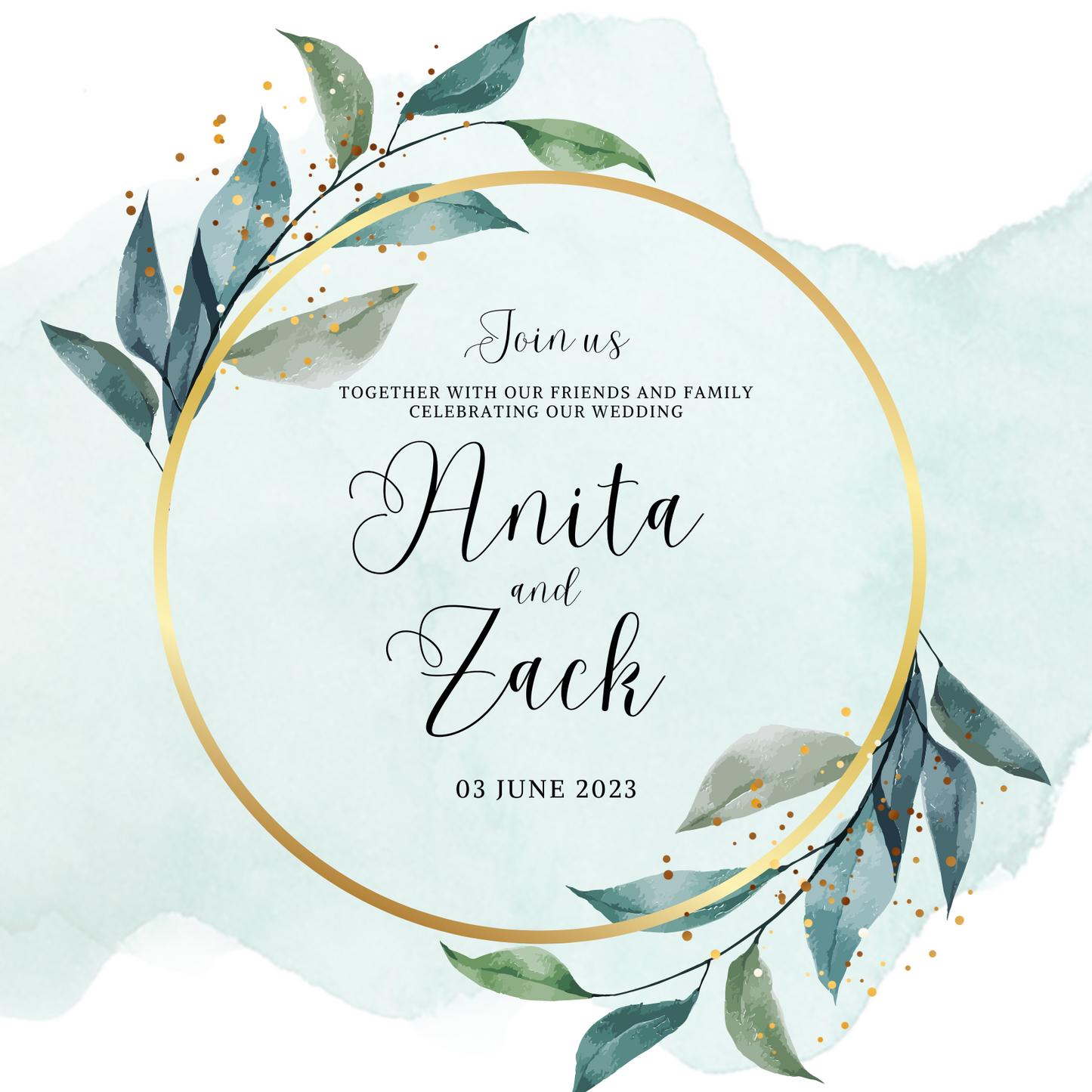 Green and White Watercolor Wedding Rustic Invitation Template