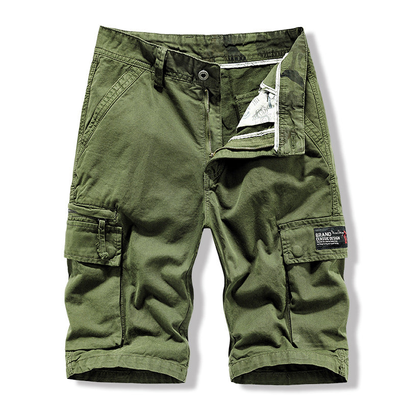 Pure cotton high-quality work wear shorts men's new casual dynamic washing solid color Multi Pocket six point pants
