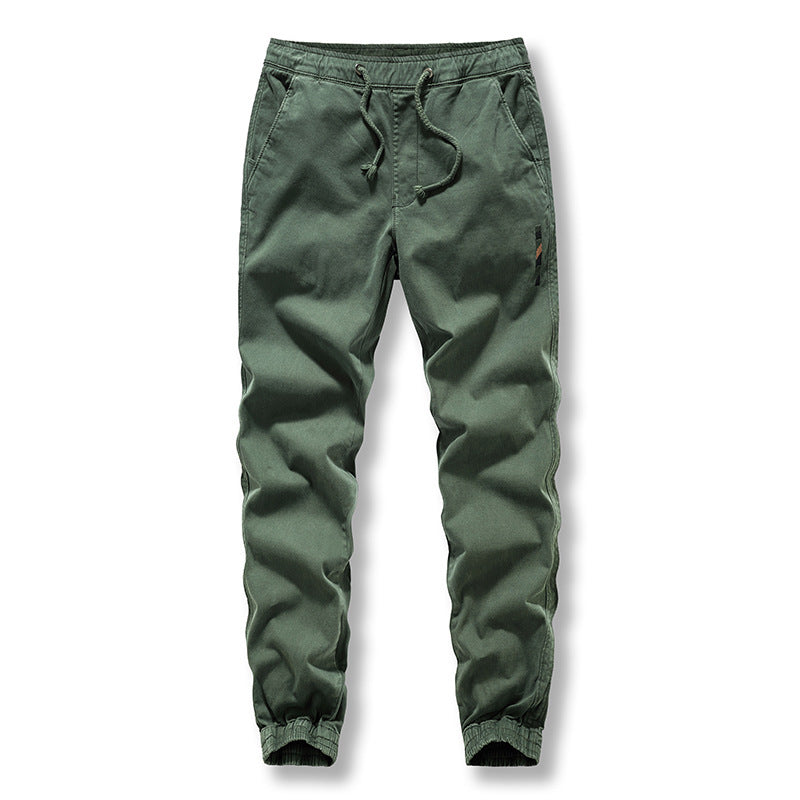 Casual pants: Men's new work clothes, washed solid color, tethered, closed hem, long pants