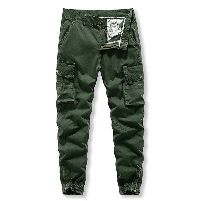 Washed solid color overalls, men's fashion, versatile, zipper pants, Multi Pocket sports and leisure pants