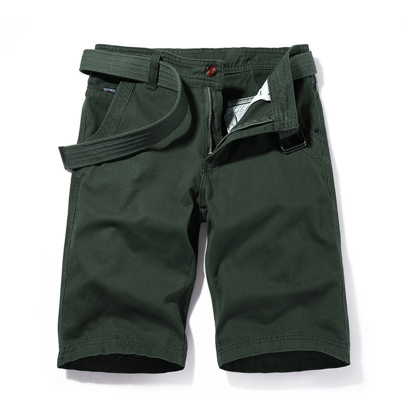 Men's simple classic versatile washed solid color printed casual overalls, six point sports pants