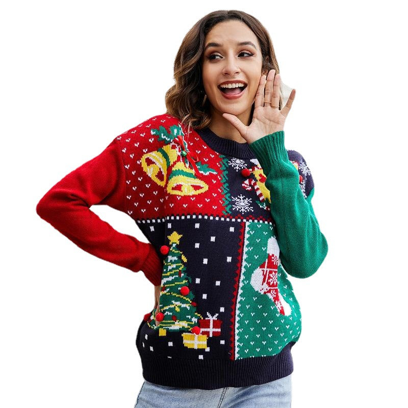 #Christmas# Long Sleeve Round Neck Pullover Sweater Festival