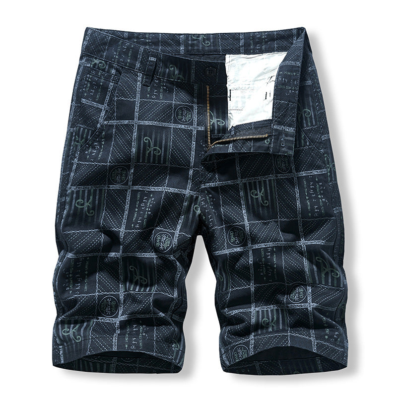 Work wear shorts men's washing pure cotton middle pants lattice casual four pocket pants