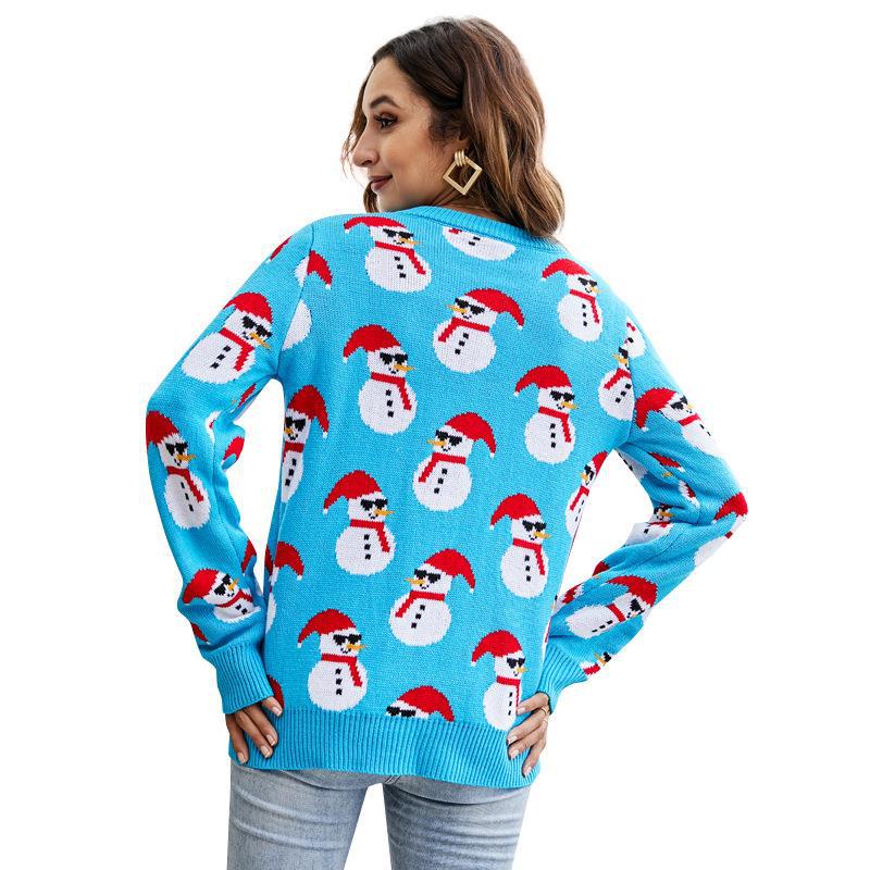 #Christmas# Long Sleeve Round Neck Pullover Snowman Sweater