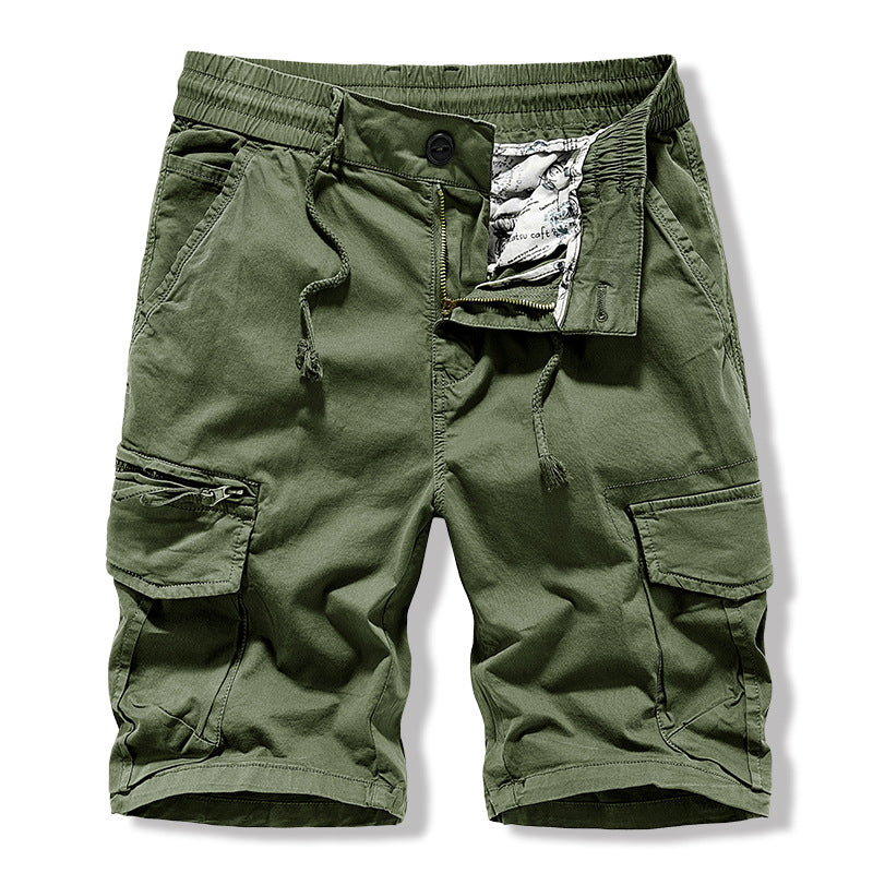 High quality multi bag overalls shorts men's outdoor sports washed solid color loose casual five point pants