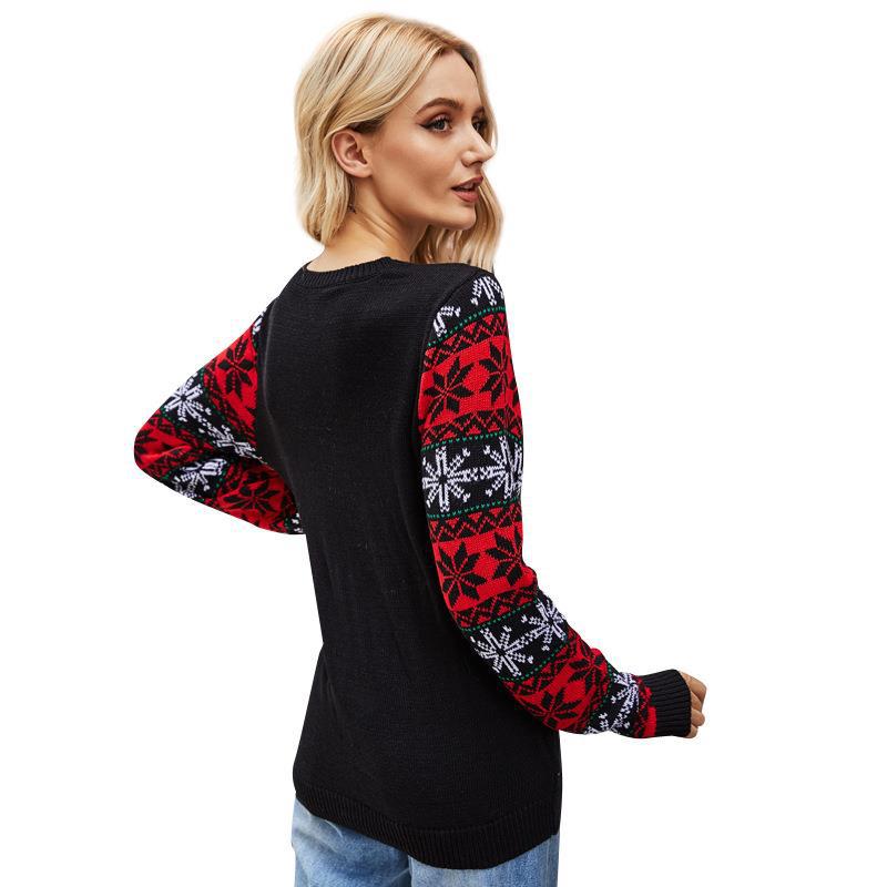 #Christmas# Long Sleeve Round Neck Pullover Sweater Santa Claus