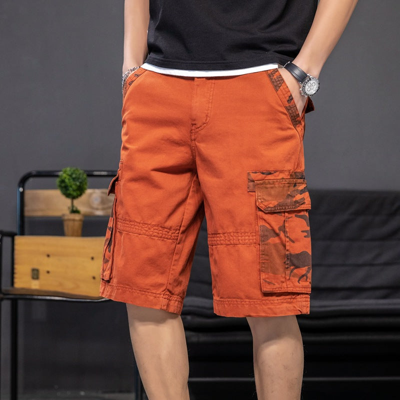 Shorts: Men's fashion, versatile, washed ready-made clothes, dyed and inserted camouflage, Multi Pocket work clothes, casual pants, dynamic pants