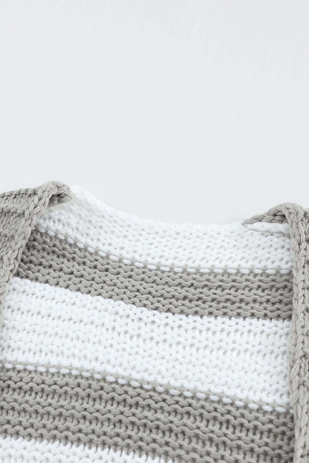 Two-Tone Striped Open Front Ribbed Trim Cardigan