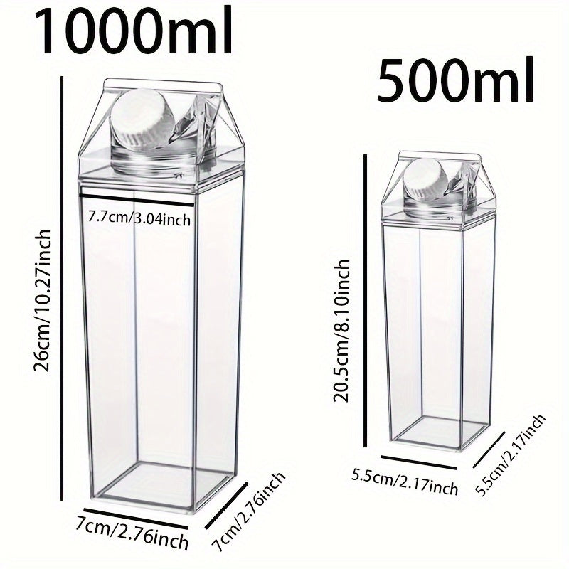 1pc/2pcs, Stylish Milk Carton Water Bottle, Travel Friendly: Fits In Any Backpack And Even Car Cup Holders, Suitable For Cold Drinks, Fruit Juice, Milk