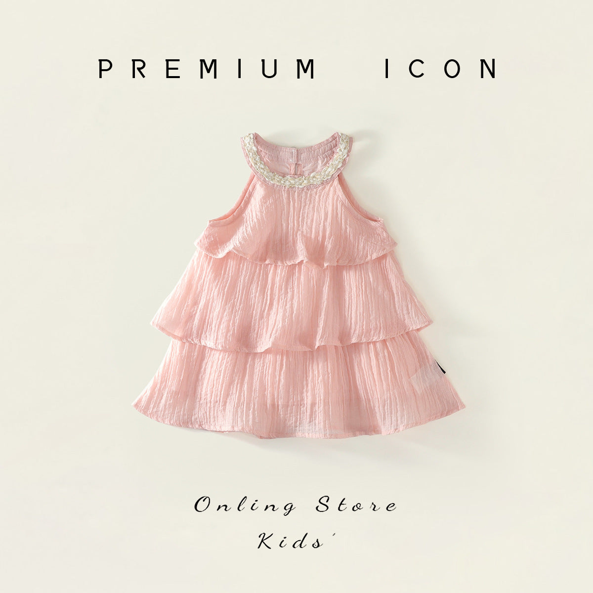 Pink Ruffle Strap Dress for Girls, Sweet Princess Dress with Necktie Design eprolo