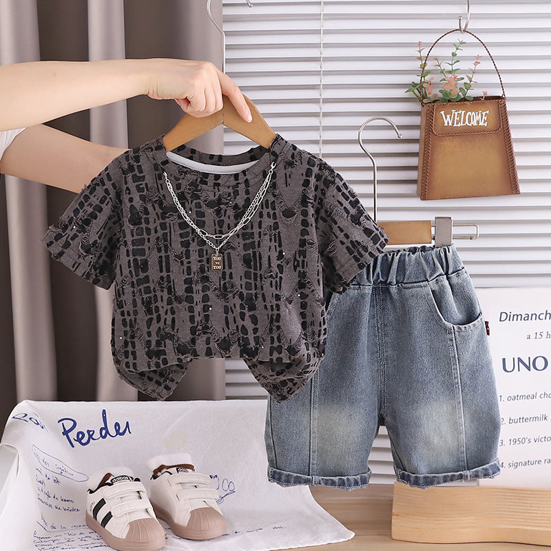 Children's clothing boys' summer casual short sleeved two-piece set eprolo