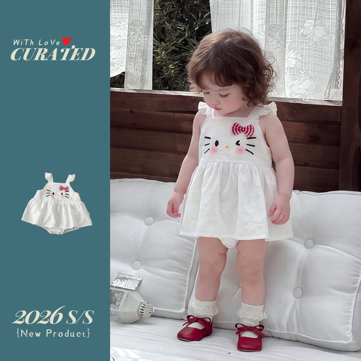 Cute Cartoon Summer Romper for Baby Girls, Lightweight and Skin-Friendly Strappy Triangular Bodysuit eprolo
