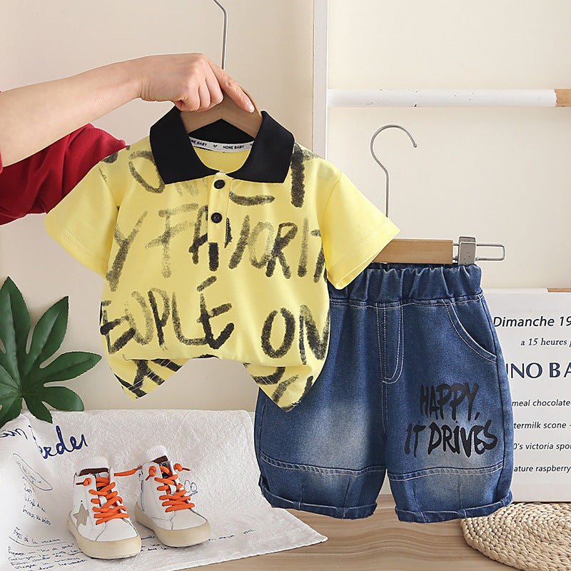 Baby Summer Clothes Letter Polo Shirt Short Sleeve Two Piece Set eprolo